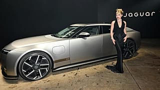 Florence Pugh poses at the Jaguar Type 01 launch event at Storied on Tuesday, Oct. 6, 2026, in New York. (Photo by Evan Agostini/Invision/AP)