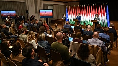 Magyar Péter és Gyurkó Szilvia sajtótájékoztatója, Budapest, 2026. október 8.