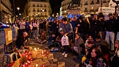 Protesters gather after María del Carmen Abascal's death in Puerta del Sol, Madrid, Spain, Wednesday, Oct. 7, 2026.