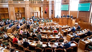Meeting in the Parliament Hall at Folketing Hall at Christiansborg, Copenhagen, Thursday, Aug. 27, 2026.