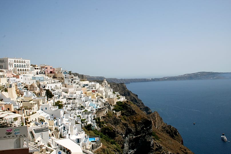 Santorini lenyűgöző panorámája, archív felvétel