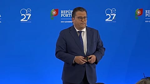Portuguese Finance Minister Joaquim Miranda Sarmento during the presentation of the 2027 state budget (OE2027)