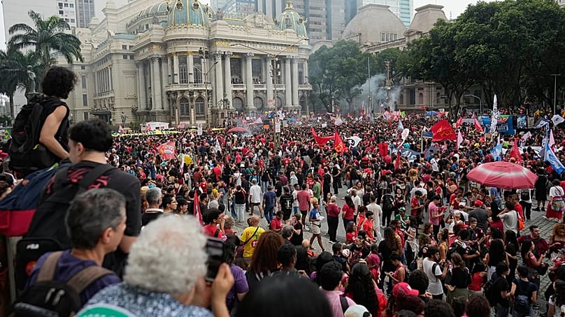 Studierende demonstrieren für Lula da Silva und gegen Flávio Bolsonaro im Zentrum von Rio de Janeiro, 7. Oktober 2026
