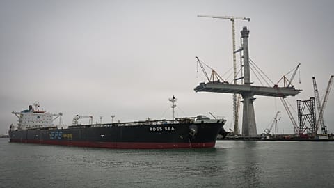 The Ross Sea leaves the Port of Corpus Christi on Thursday, Nov. 16, 2023, in Corpus Christi, Texas. 