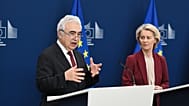 European Commission President Ursula von der Leyen, right, and Fatih Birol, Executive Director of the International Energy Agency, address a media conference, December 2025.