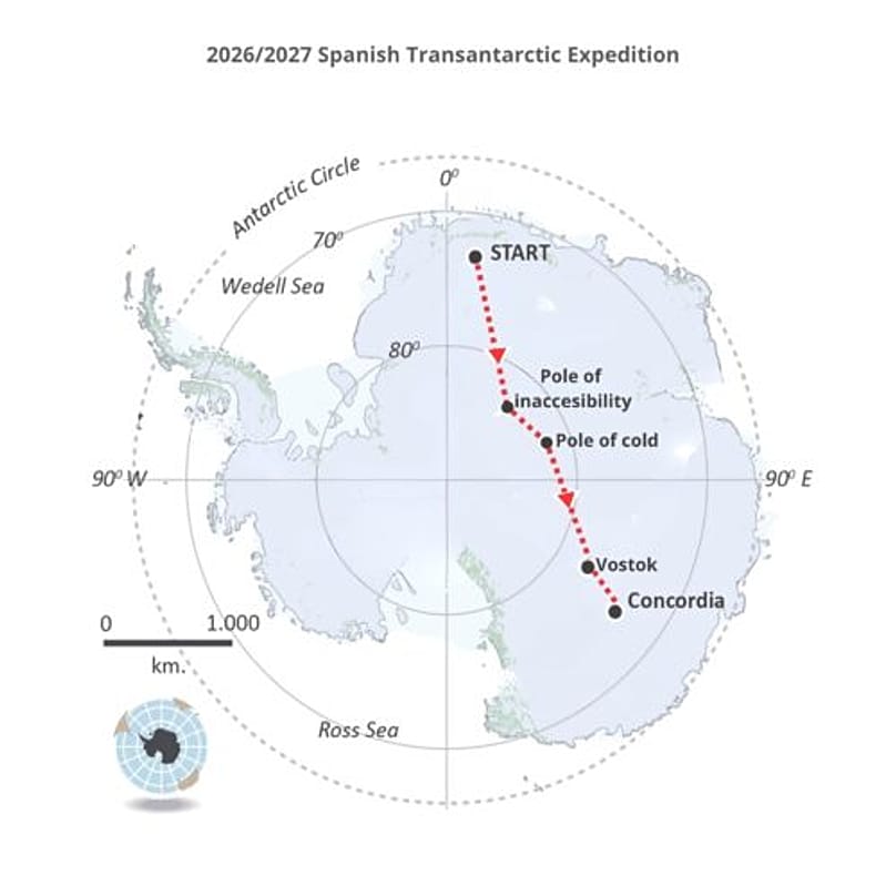 Route of the Wind Sled Antarctica 2026-2027 expedition.