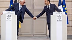 Le président français Emmanuel Macron et son homologue allemand Frank-Walter Steinmeier à l'Élysée, à Paris, ce jeudi 8 octobre 2026.