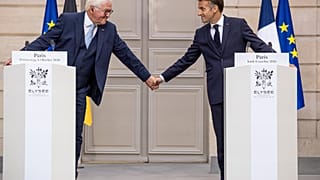 Le président français Emmanuel Macron et son homologue allemand Frank-Walter Steinmeier à l'Élysée, à Paris, ce jeudi 8 octobre 2026.