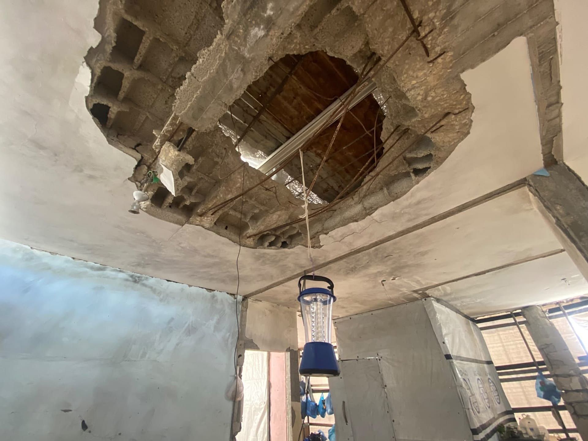 Signs of destruction inside a flat in Deir al-Balah, in the centre of the Gaza Strip