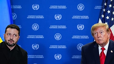 President Donald Trump meets with Ukraine's President Volodymyr Zelenskyy during the United Nations General Assembly, Tuesday, Sept. 22, 2026.