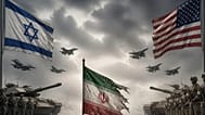 صورة تعبيرية عن التوترات العسكرية بين الولايات المتحدة وإسرائيل وإيران، مولّدة بالذكاء الاصطناعي باستخدام "كانفا".