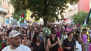 Demonstrators take to the streets of Lisbon to protest the rising cost of living, high rents, and low wages. Lisbon, Portugal.