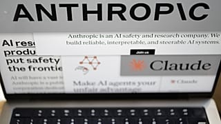  Pages from the Anthropic website and the company's logos are displayed on a computer screen in New York on Thursday, Feb. 26, 2026.