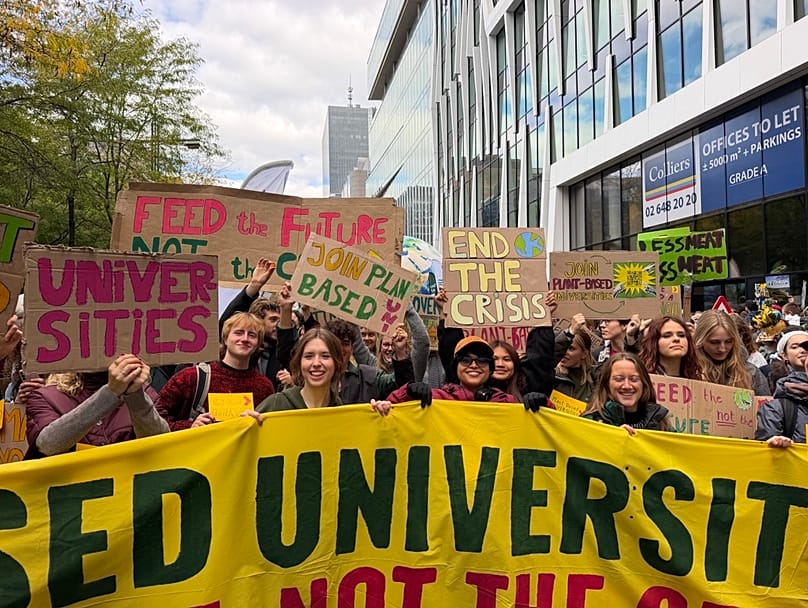 Students march in Brussels, Belgium urging for action against climate change. Sunday Oct. 10, 2026.