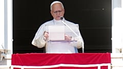 Pope Leo XIV delivers the Angelus prayer in St. Peter's Square at the Vatican, Sunday, Oct. 11, 2026.