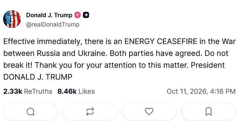 Screenshot z platformy TruthSocial z wpisem Trumpa 