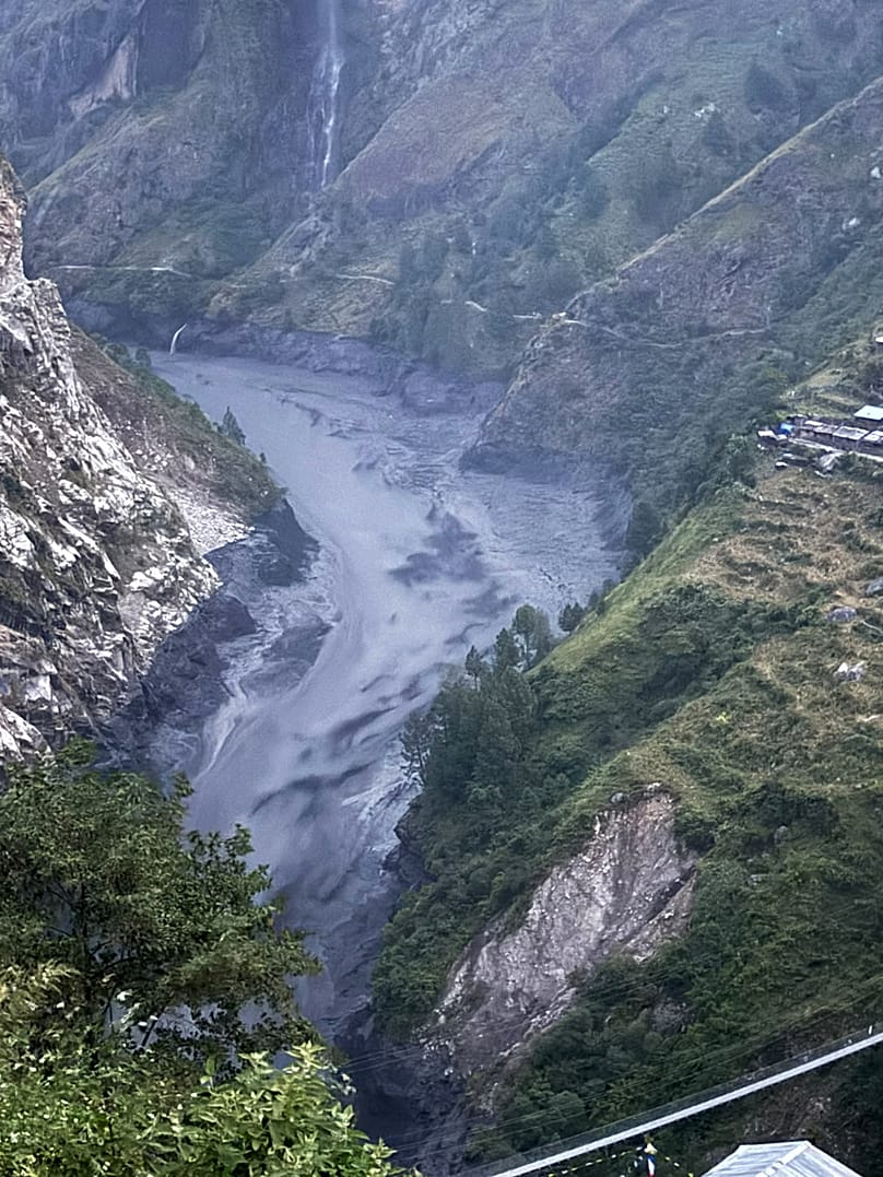 In this photo provided by the Nepal Army, Budhi Gandaki river in north central Nepal is seen in spate, Sunday, 11 October 2026.