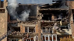 A residential building burns following a Russian air attack in Kharkiv, 12 October, 2026