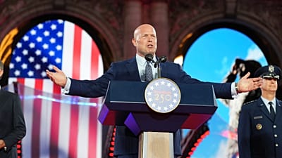 US Ambassador to NATO Matthew Whitaker addresses the audience during the America 250 event in Brussels on 28 June, 2026. 