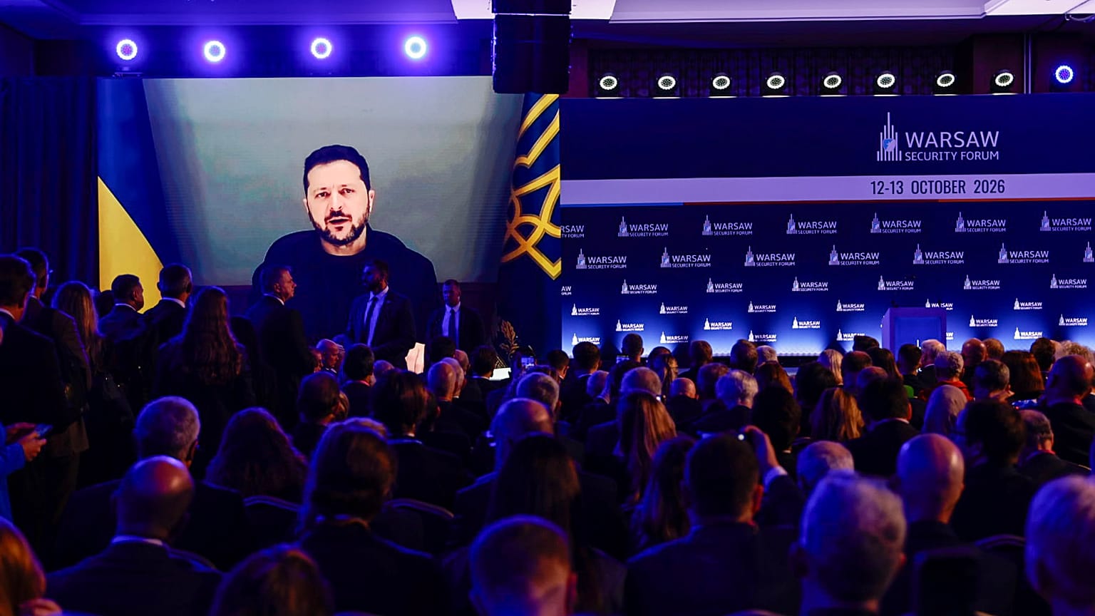 Wołodymyr Zełenski przemawia na Warsaw Security Forum, 12.10.2026 r.
