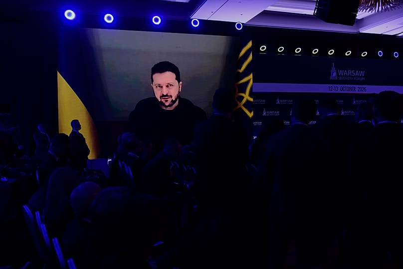 Ukrainian President Volodymyr Zelenskyy speaks at the Warsaw Security Forum in Warsaw, 12 October, 2026