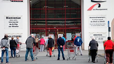 An Intermarché supermarket in Saint-Pée-sur-Nivelle, in south-west France, on 18 March 2020.