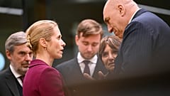 European Union foreign policy chief Kaja Kallas, left, speaks with Italy's Defense Minister Guido Crosetto during a meeting of European Union defense ministers.
