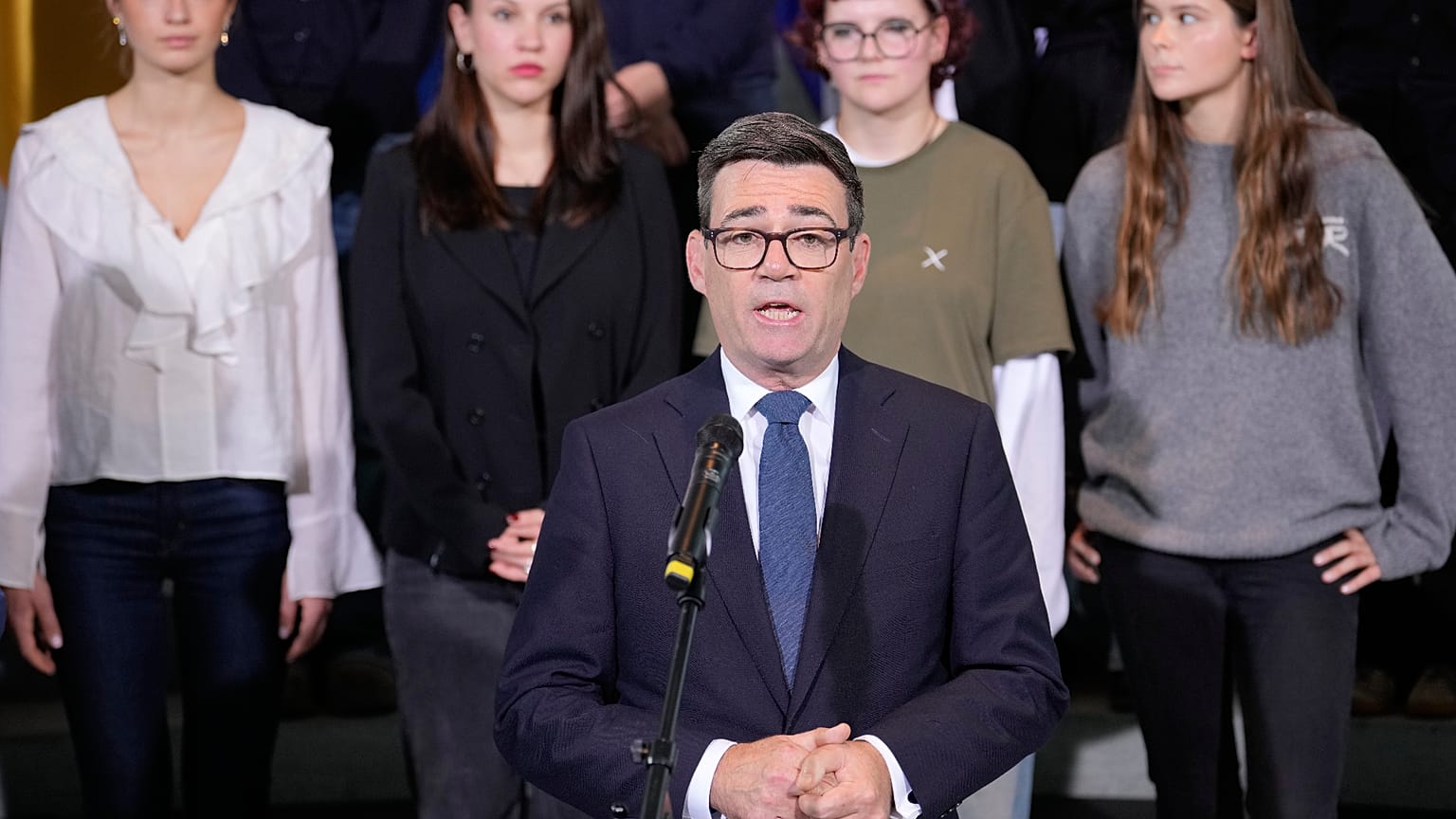 British Prime Minister Andy Burnham talks to the media after ratification of the Treaty of Kensington at the Chancellery in Berlin, Germany, Thursday, Oct. 8, 2026.