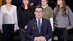 British Prime Minister Andy Burnham talks to the media after ratification of the Treaty of Kensington at the Chancellery in Berlin, Germany, Thursday, Oct. 8, 2026.