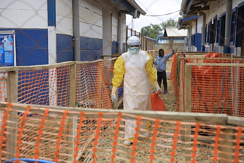 A healthcare worker walks inside a treatment centre for Ebola patients in Beni, 7 October, 2026