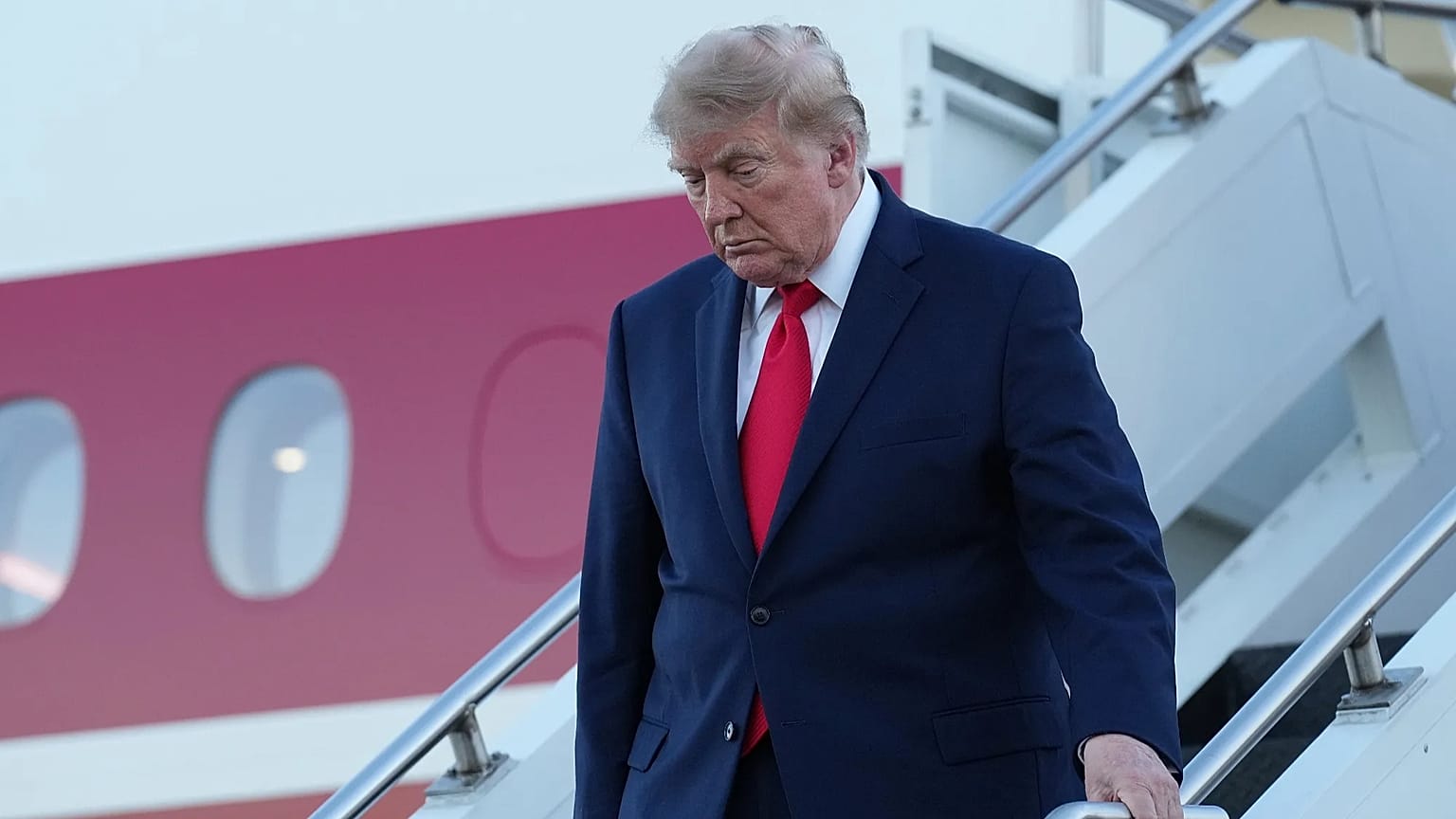 President Donald Trump arrives on Air Force One at Youngstown Air Reserve Station, in Youngstown, Ohio, Monday, Oct. 12, 2026.