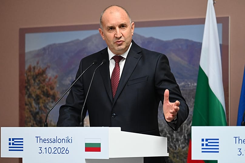 Rumen Radev pronuncia un discurso en Tesalónica, el 3 de octubre de 2026.