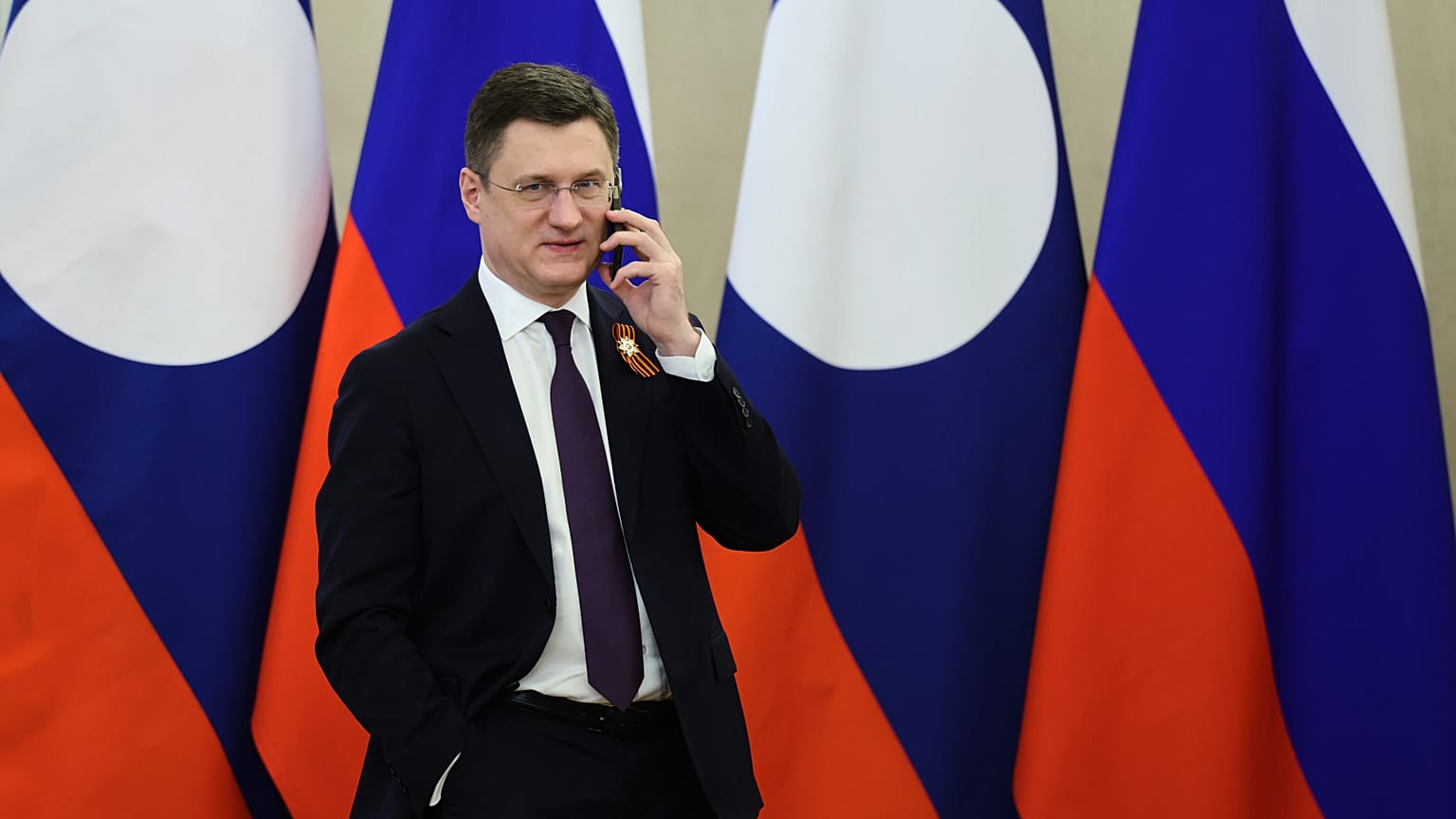 Russia's Deputy Prime Minister Alexander Novak speaks on the phone for the celebrations of the 81st anniversary of the Soviet Union's victory over Nazi Germany, May 2026. 