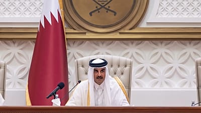 Qatar's Emir Sheikh Tamim bin Hamad Al Thani addresses the Shura Council in Doha, 13 October 2026.