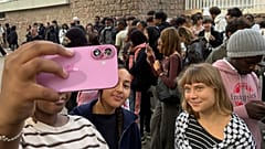 Greta Thunberg poses as she attends a gathering in front of Paul Eluard high school in Saint-Denis outside Paris, 13 October, 2026