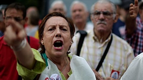 Pensioners stage a protest in a photo taken on Wednesday 26 September 2018 in Madrid, Spain.