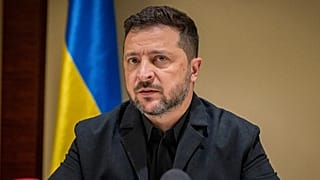 Ukrainian President Volodymyr Zelenskyy speaks to the media after a German-Ukrainian business forum in Kyiv, Ukraine, Sunday, Oct. 4, 2026.