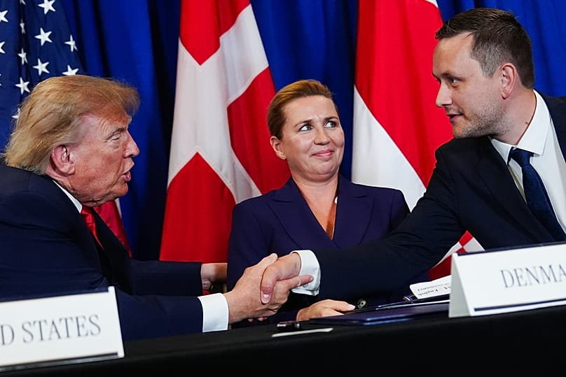 US President Donald Trump, Denmark’s Prime Minister Mette Frederiksen and Greenland's Prime Minister Jens-Frederik Nielsen at the UN in New York, 22 September, 2026