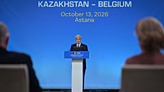 Kazakh President Kassym-Jomart Tokayev speaks at the Belgium-Kazakhstan Business Council in Astana.