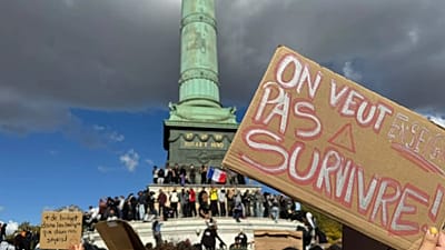 “Queremos viver, não apenas sobreviver”. Concentração na praça da Bastilha, em Paris, em 8 de outubro de 2026.