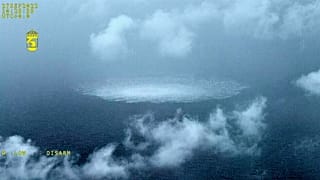 The gas leak in the Baltic Sea from Nord Stream photographed from a Swedish Coast Guard aircraft, 27 September, 2022