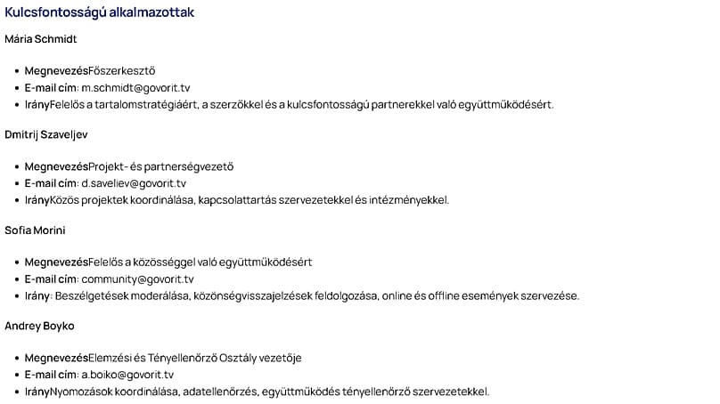 A Govorit vezető munkatársai