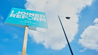 A Reform UK political sign put up by the householder to show support ahead of local council elections in London, 6 May, 2026