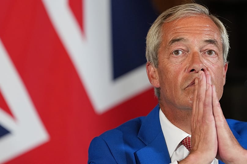 Nigel Farage, Leader of Britain's Reform UK party, speaks during a press conference in London, 3 August, 2026