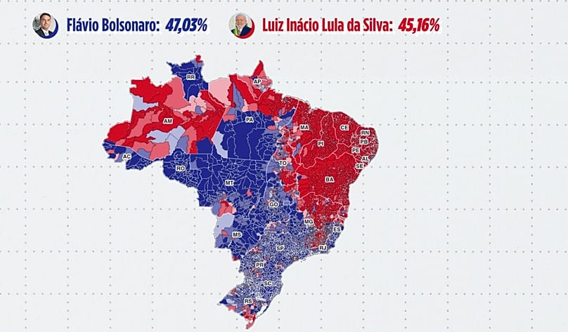 Distribuição da votação por municípios na eleição presidencial no Brasil em 2026