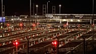 The Eurotunnel terminal site after a shuttle bus crashed into a stationary freight train inside the Channel Tunnel's secure loading terminal in Coquelles, 16 October, 2026