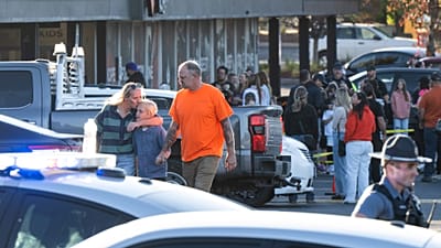 People leave a family meeting area following a shooting at Silver Rail Elementary School, Thursday, Oct. 15, 2026,