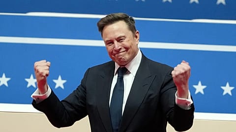 Elon Musk arrives to speak at an indoor Presidential Inauguration parade event in Washington, Jan. 20, 2025.