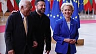 Volodymyr Zelensky al vertice UE con Costa e von der Leyen