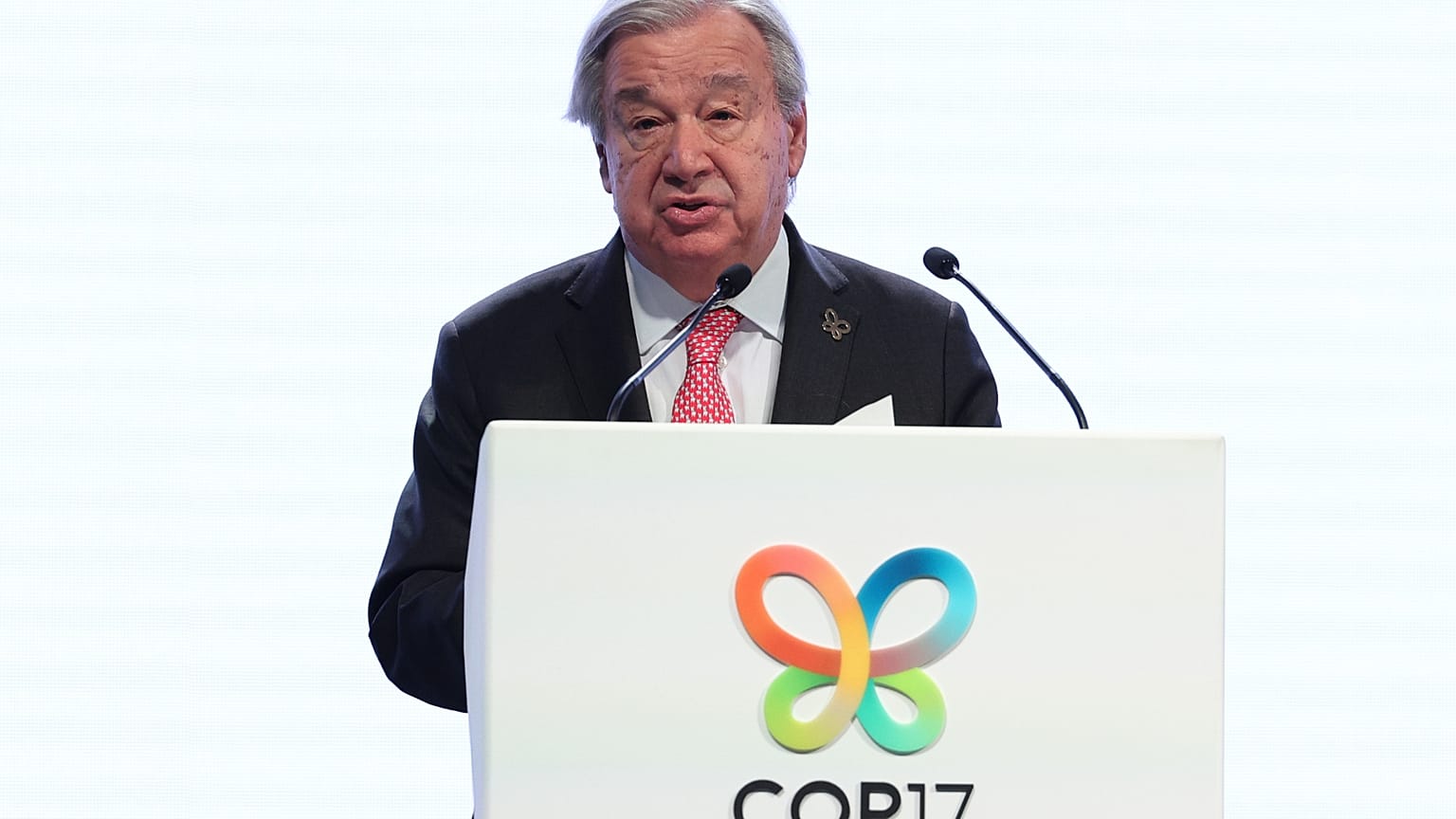 António Guterres ENSZ-főtitkár felszólal a vezetők csúcstalálkozóján az ENSZ biodiverzitási konferenciája, a COP17 előtt, Jereván, Örményország, 2026. október 16.